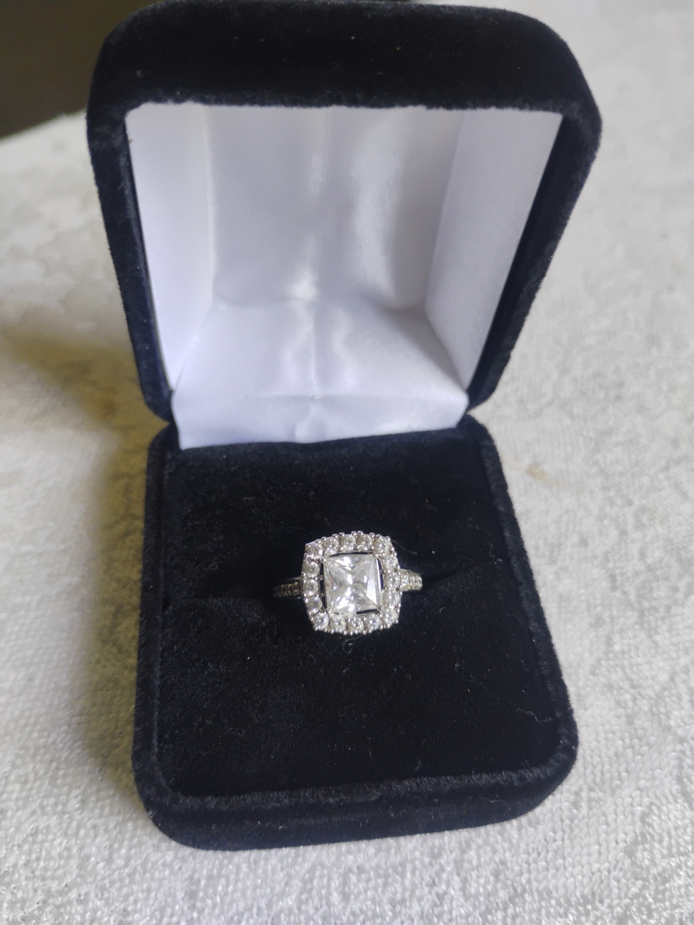 925 Silver Halo Square-Cut White CZ Ring Size 6